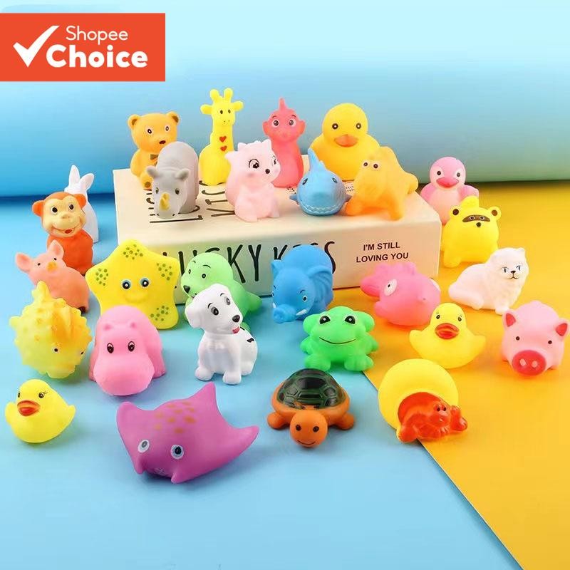 13 Pçs/set Bonito animal Natação Água Brinquedos Criança Borracha Macia fl Aveia Espremendo Som Estr