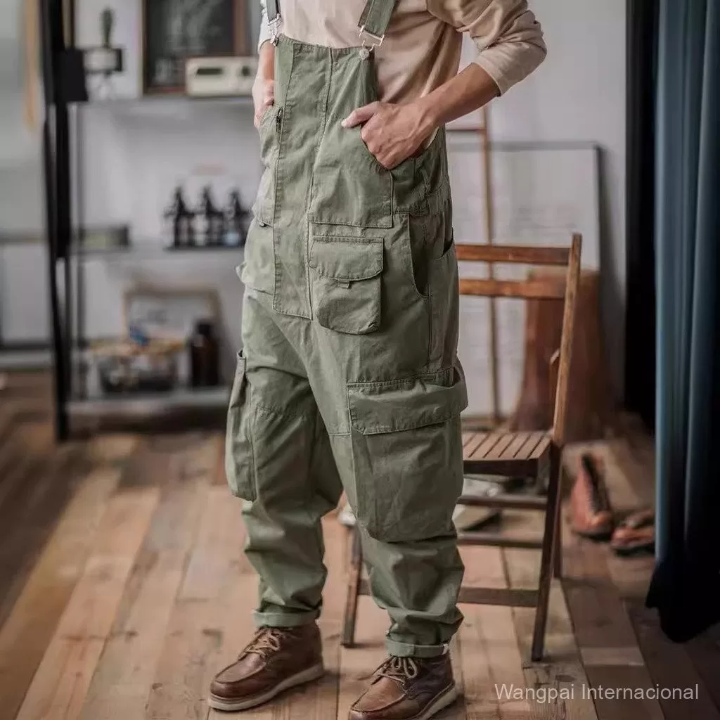 Masculino de cor sólida contrartrabalho americano retrô Ami Kaku calça de macacão com alça solta