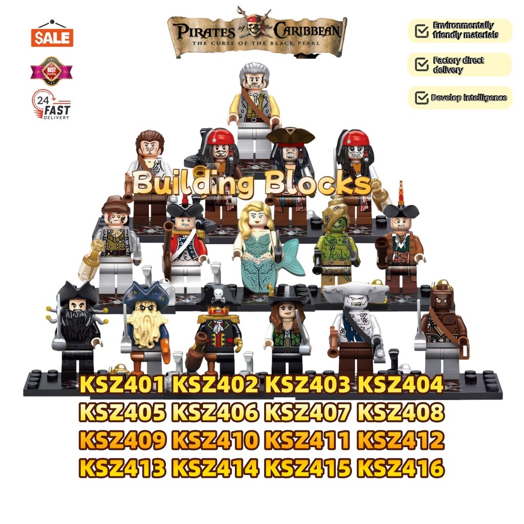 Desenhos animados Piratas do Caribe KSZ401-KSZ416 série de blocos de construção montados minifigure