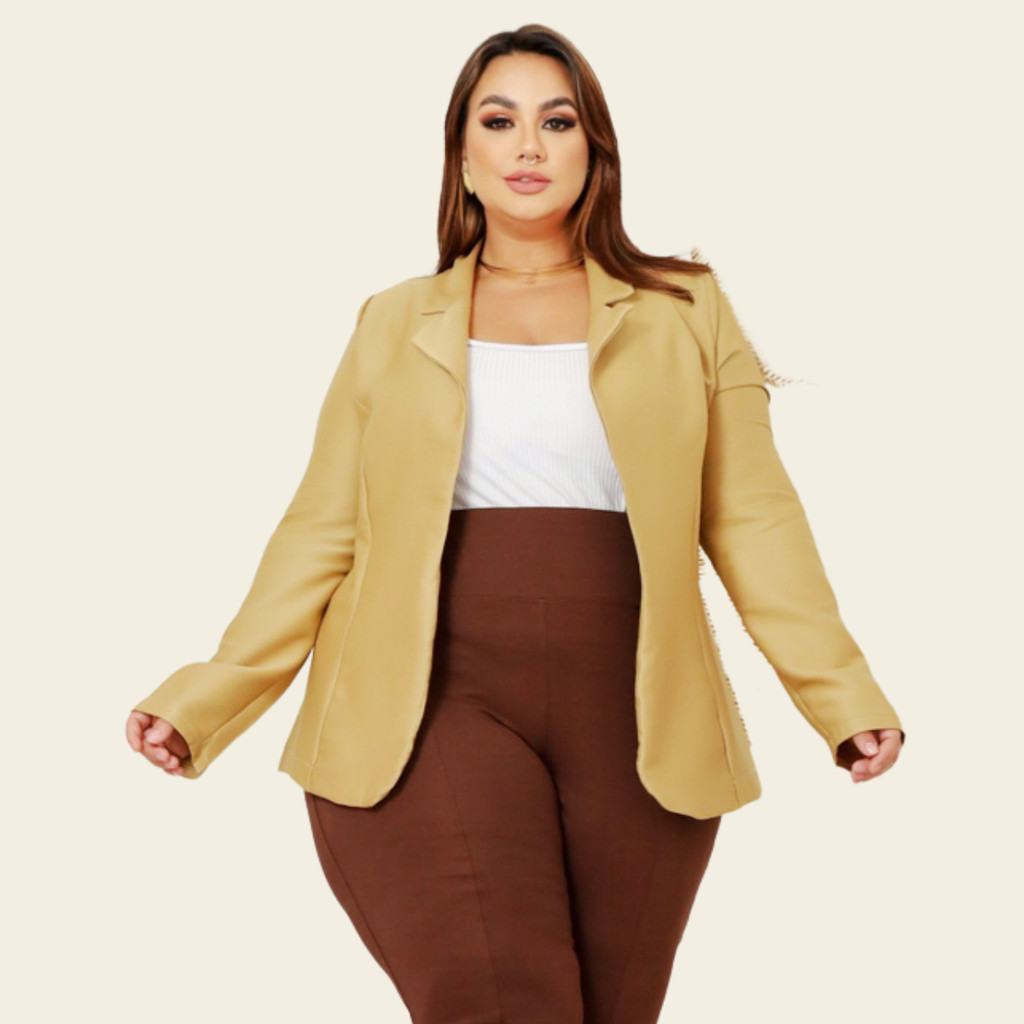 Blazer Plus Size Alfaiataria Feminino Elegante para o dia a dia Confortável Lia Rosa.