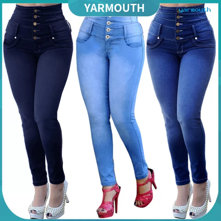 [YAR] Jeans Femininos Cor Sólida Slim Fit Cintura