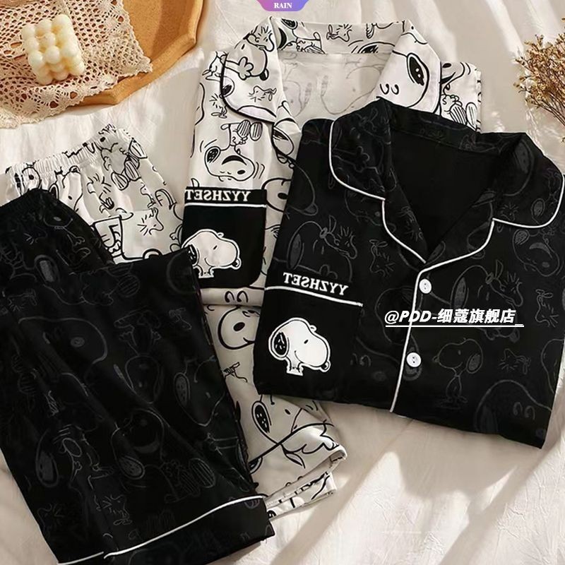 Rede Vermelha Ins Casal Pijama Anime Snoopy Primavera E Outono Calças Longas De Manga Homens Mulhere