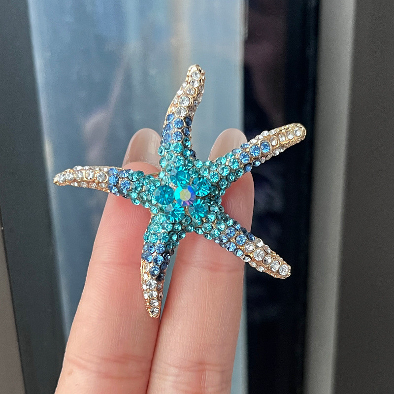 Broche de Estrela do Mar com Strass Vintage Acessórios de Roupa Fixos Presente para Mulheres
