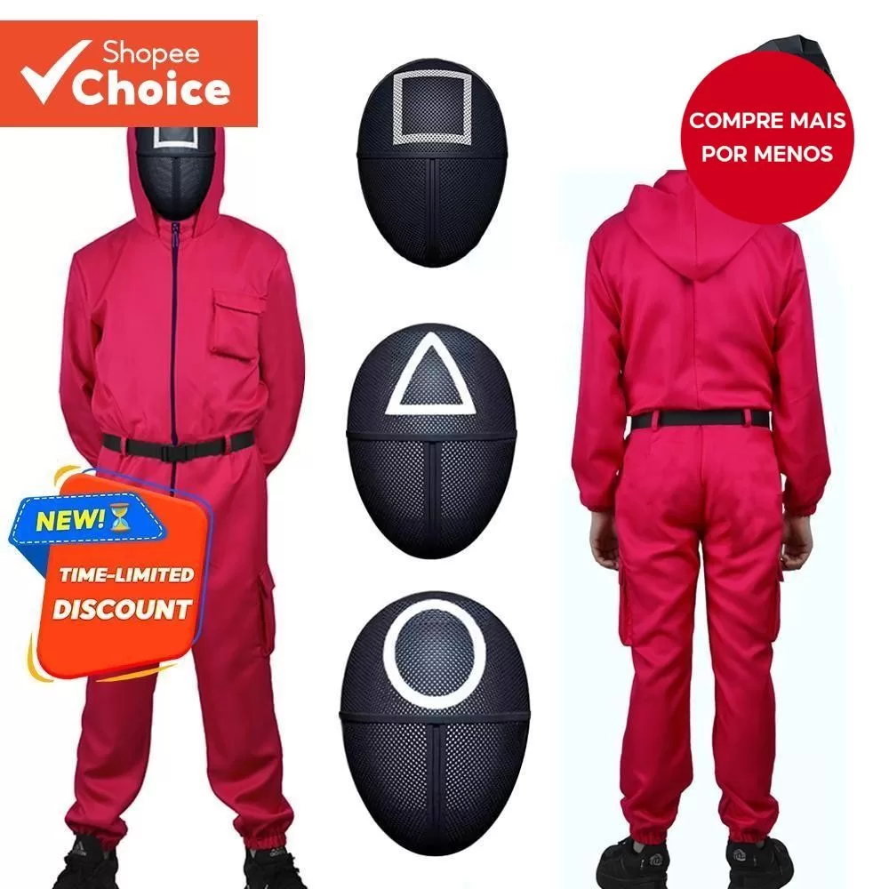 Fantasia De Macacão Vermelho Para Jogo De Lula Adulto Com Máscara , Cinto , Luvas , Jaqueta Capuz Ho