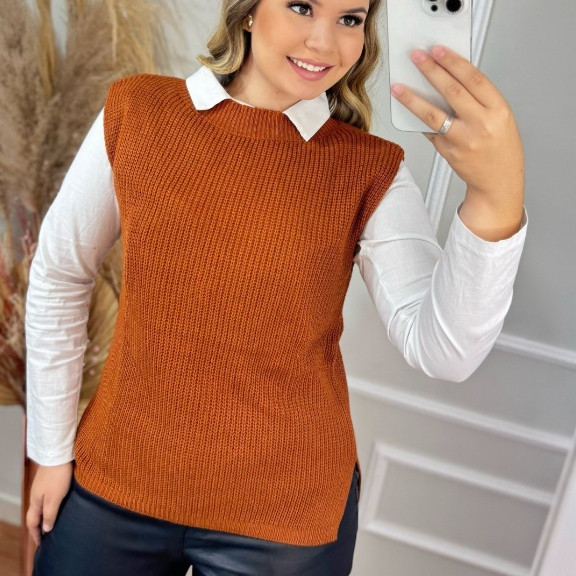 Colete Max Fang Trico Mulet Fenda LateralTricot Pu
