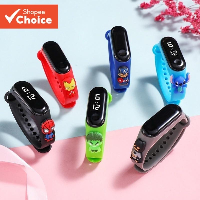 Relógio Digital Esportivo LED à Prova dÁgua para Crianças – Presente do Homem-Aranha e Pikachu.