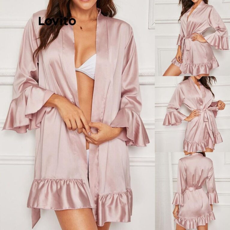 Lovito Robe casual liso com babados para mulheres 