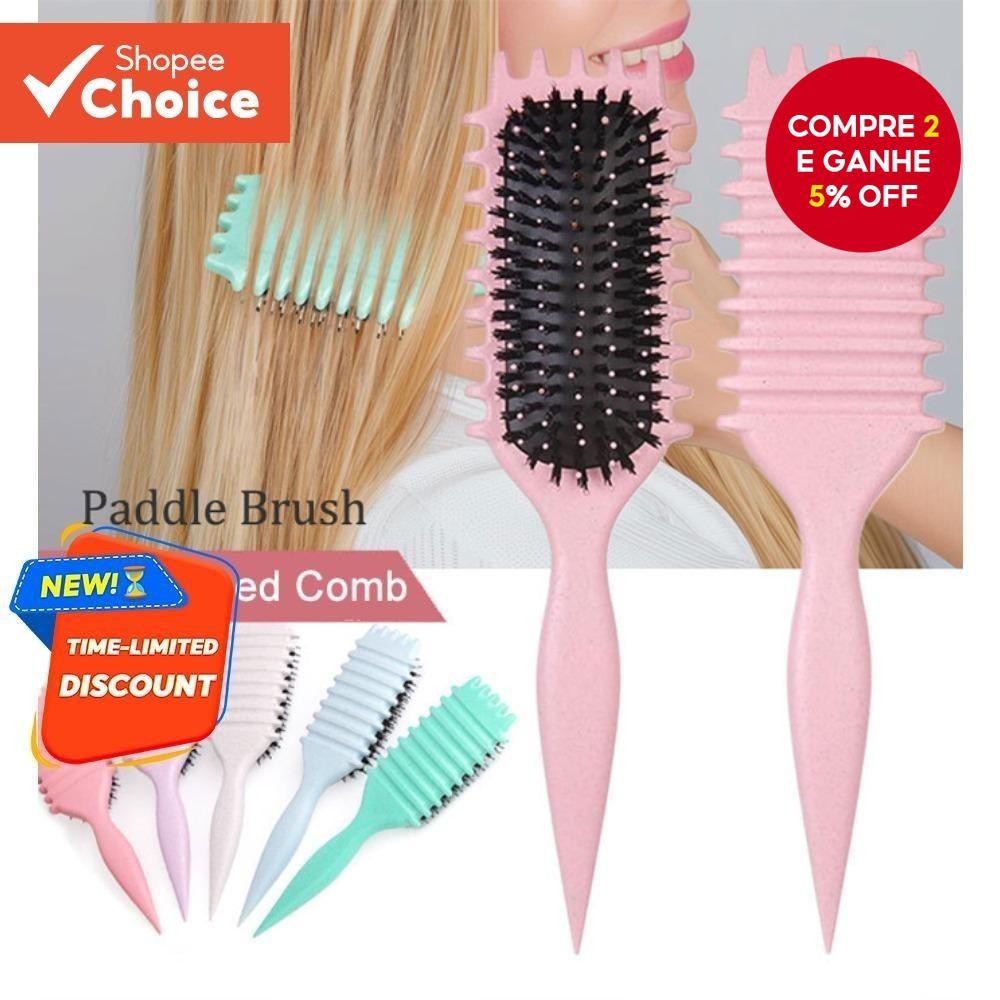Pente Modelador De Cabelo Encaracolado Feminino Cerdas Naturais E Materiais Biodegradáveis Para Cach