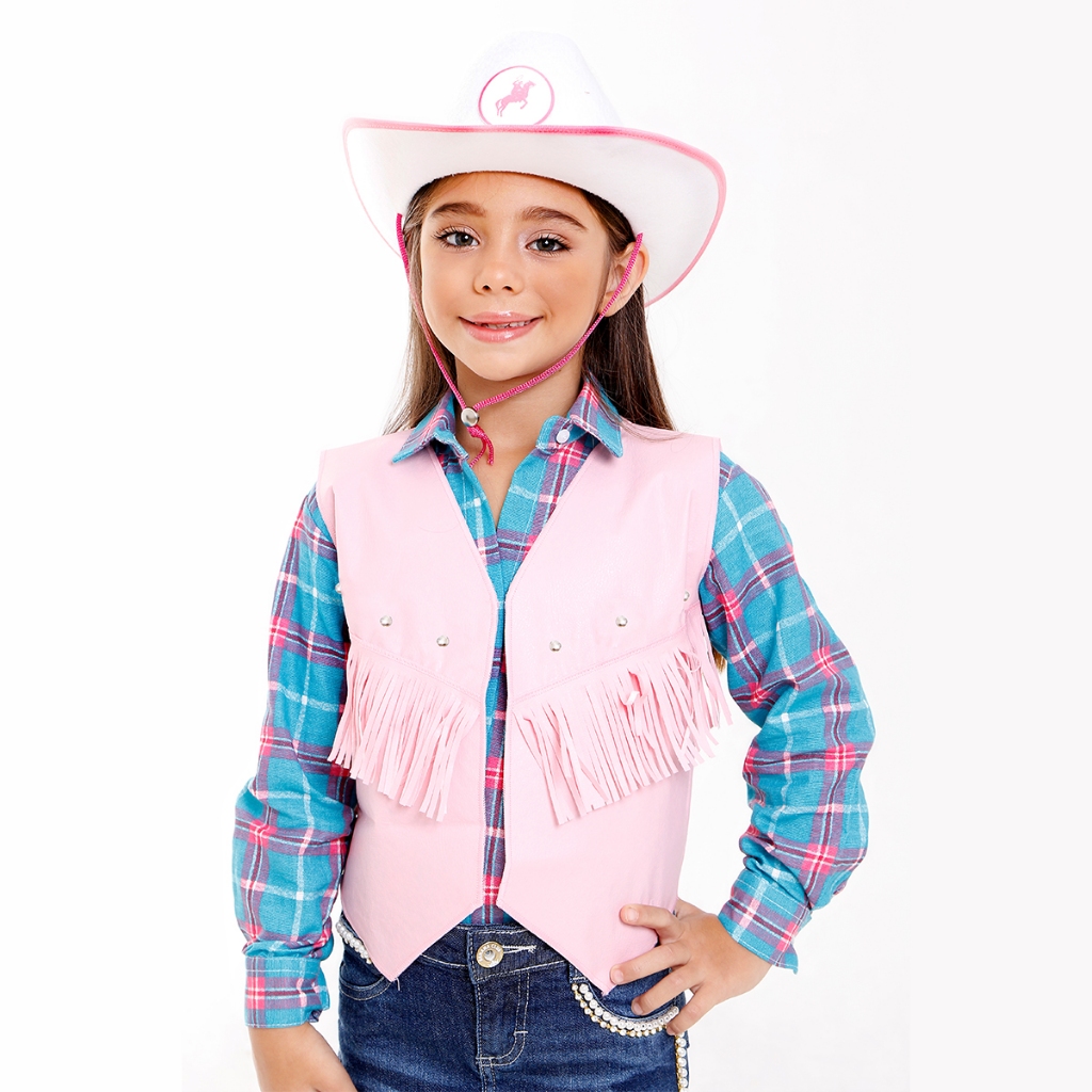 Colete Festa Junina Rosa Infantil Country Unissex Sem Chapeu