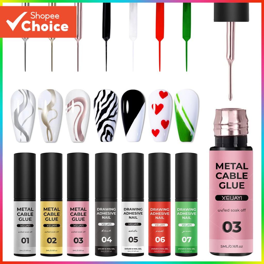 1pc 5ml Gel De Esmalte Liner Paint 7colores Ouro Prata Glitter Sequins UV LED Desenho Francês Arte C