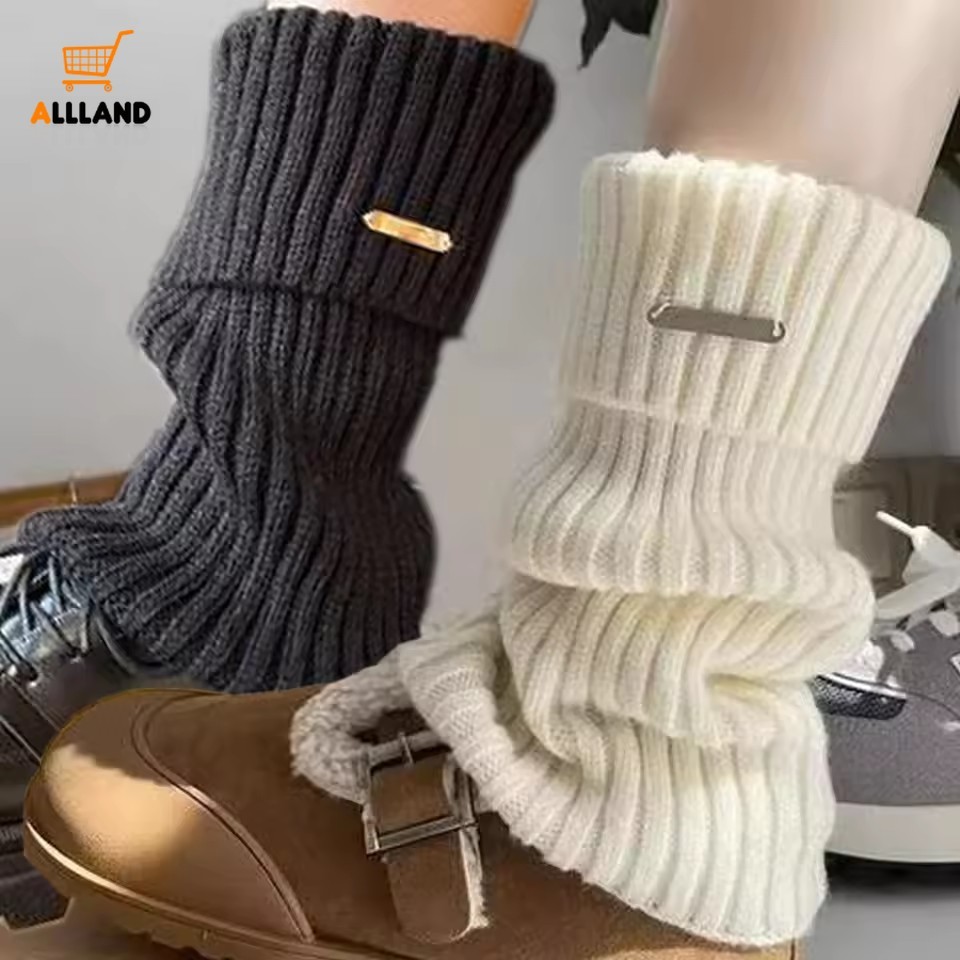 Outono Inverno Polainas Japonês Feminino Malha Quente Pé Capa-Branco Preto Y2K
