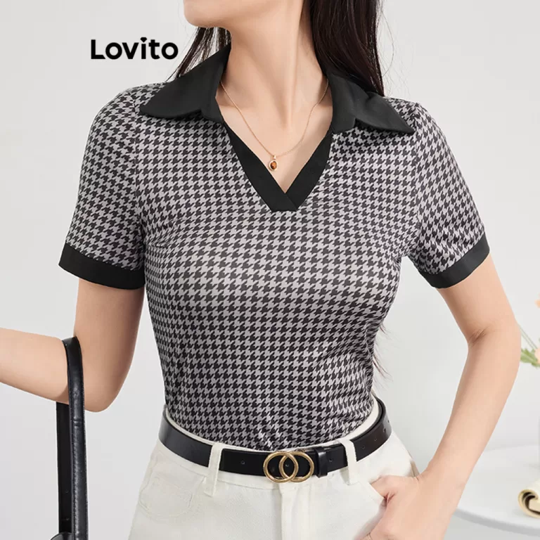 Lovito Camiseta casual com costura em tecido pied-