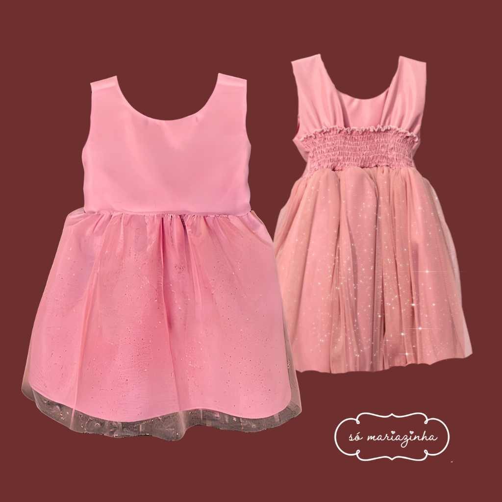 Vestido Midi P a G Infantil Rose Rosa seco  Brilho Rescem nascidos RN REF4210