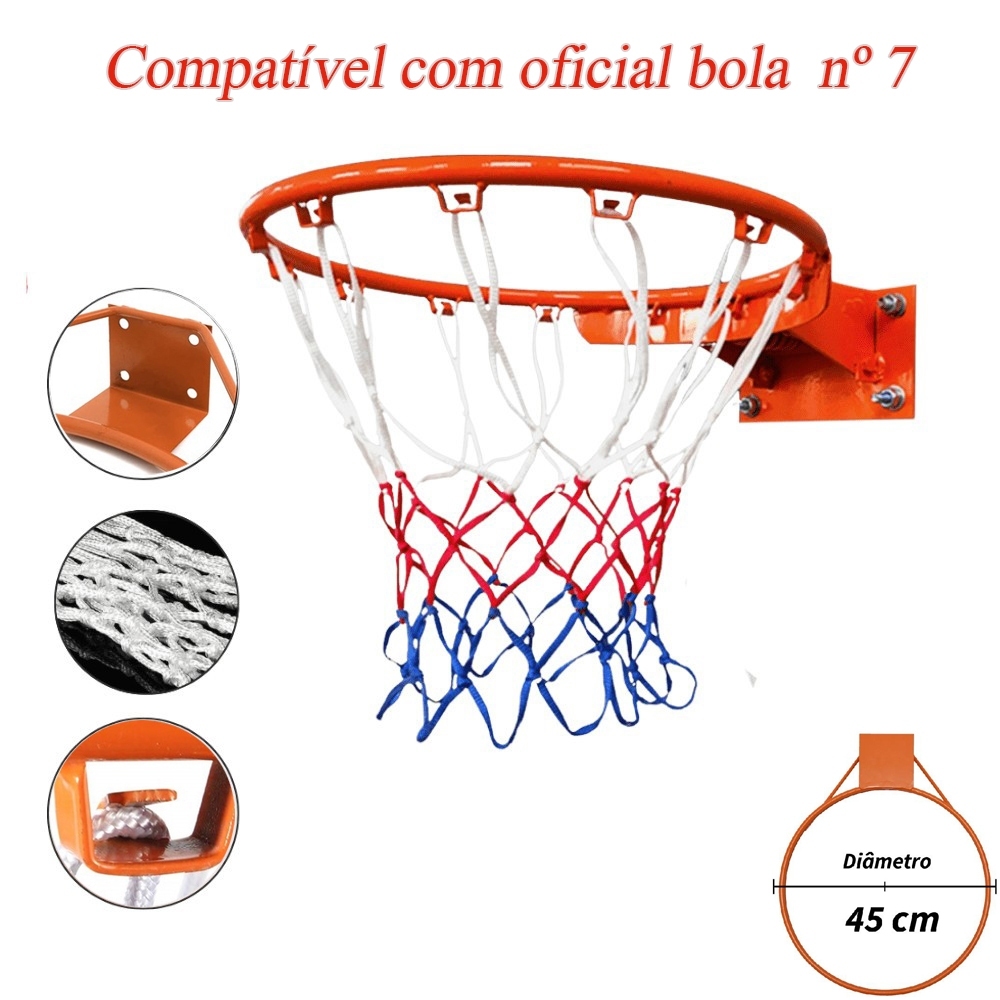 Aro de Basquete Cesta Tamanho Oficial Basquete Aço Carbono 45cm com Rede