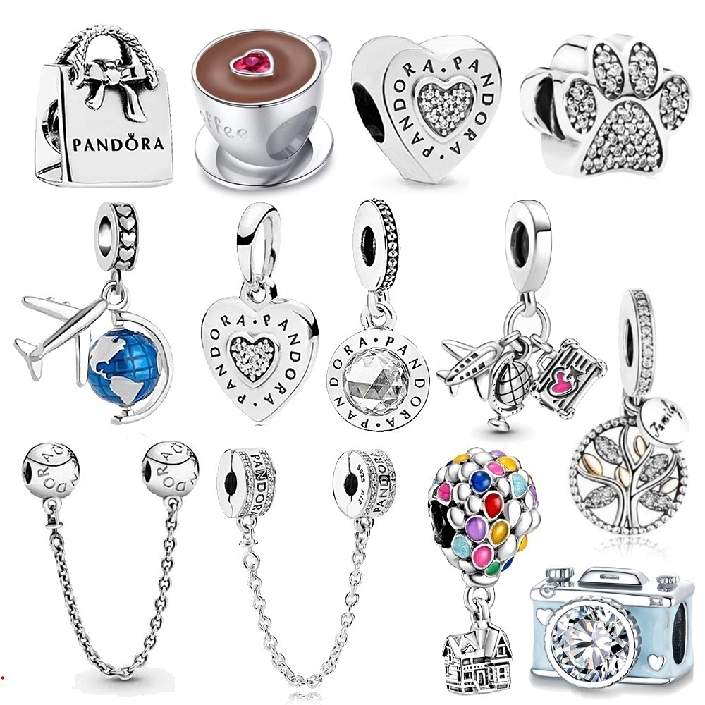Berloque Clássico Prata 925 Charms Inicial Encantos Berlian Café Charme Pingente Para Pulseira