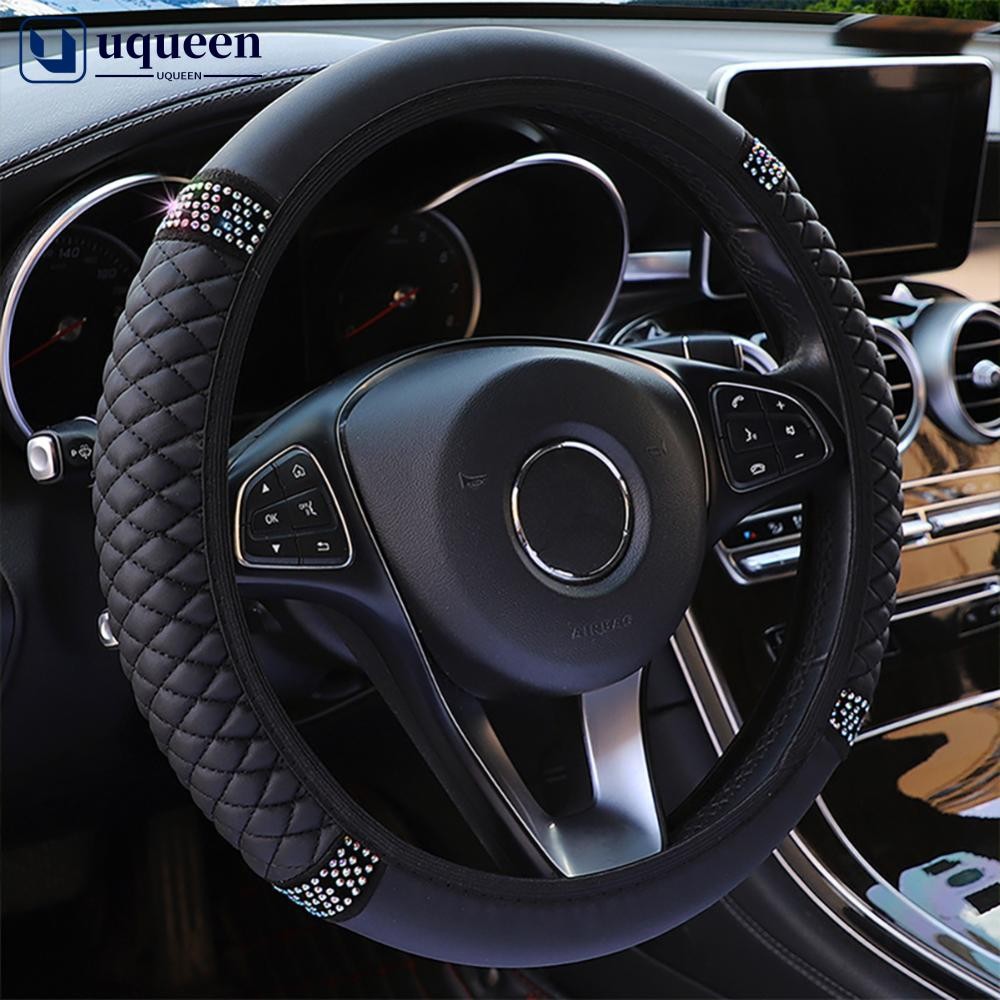 UQUEEN Capa Universal Para Volante De Carro , 1 Peça , Couro Bordado , Cor , Cravejado De Diamantes