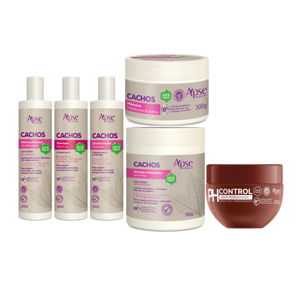 Kit Ápice Ph Control 280g E Cachos Shampoo, Condicionador, Gelatina, Máscara E Ativador 500g