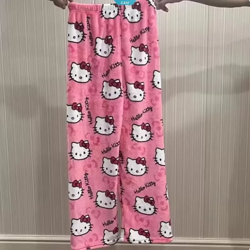 Y2k Sanrio Pijama Solto De Veludo Fofo Hello Kitty Do Homem-Aranha Calças Compridas Desenhos Animado