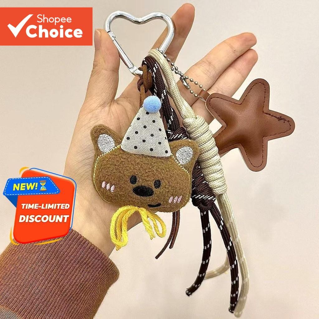 Bonito Urso De Pelúcia Saco Pingente Estrela Fita Coreana Ins Estrelas Corações Bolinhas