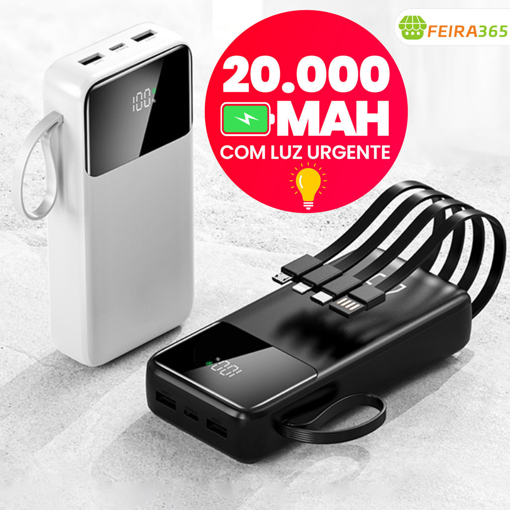 Carregador Portátil De 20000 mAH , Banco De Potência De Carregamento Ultra Rápido Com 4 Saídas E Dis