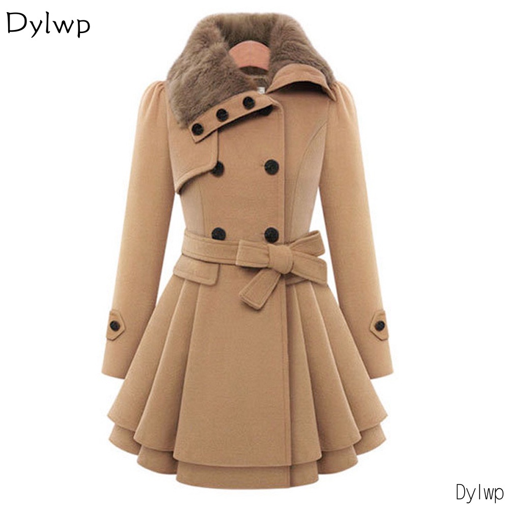 Casacos Femininos De Manga Comprida Quentes Inverno Casual Sólido Duplos Quebrados Com Cinto * –