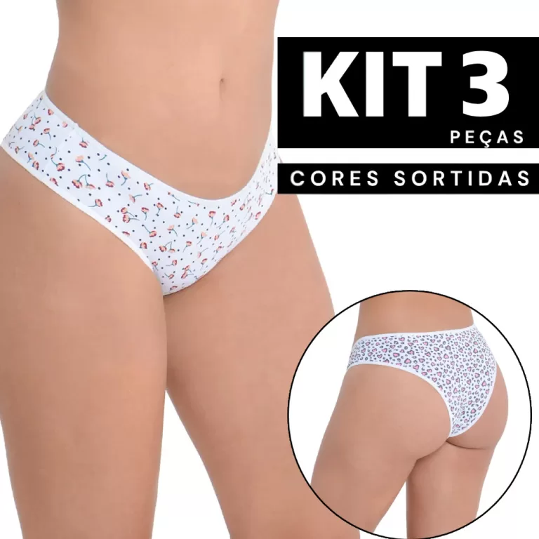 Kit 3/2/1 Calcinha Estampada Confortável Lingerie