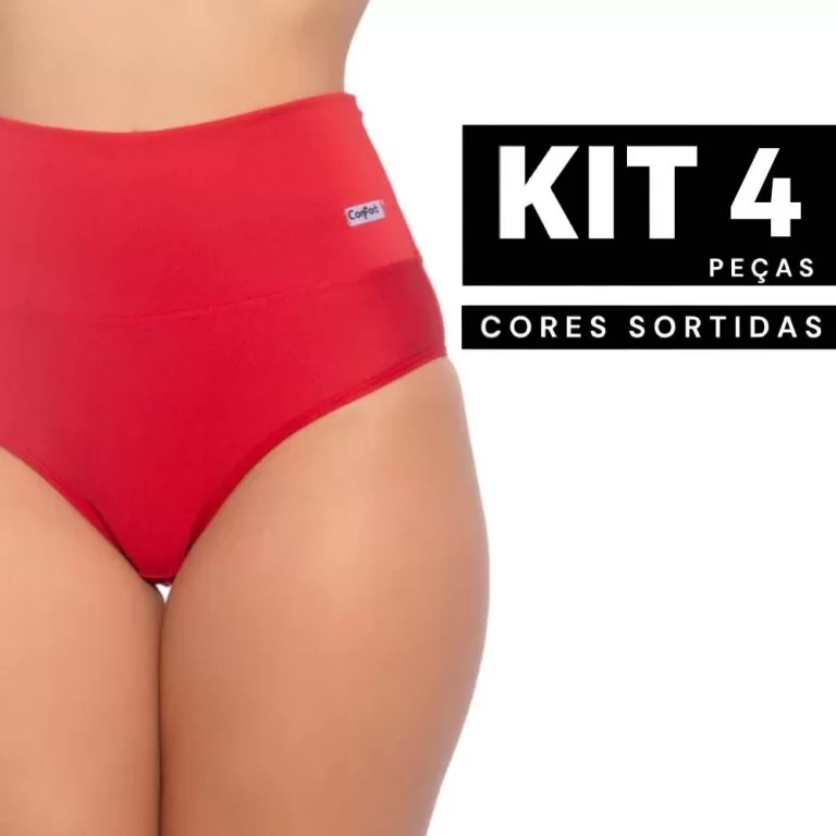 Kit 4 Calcinha Modeladora Cós Alto Seca Barriga A