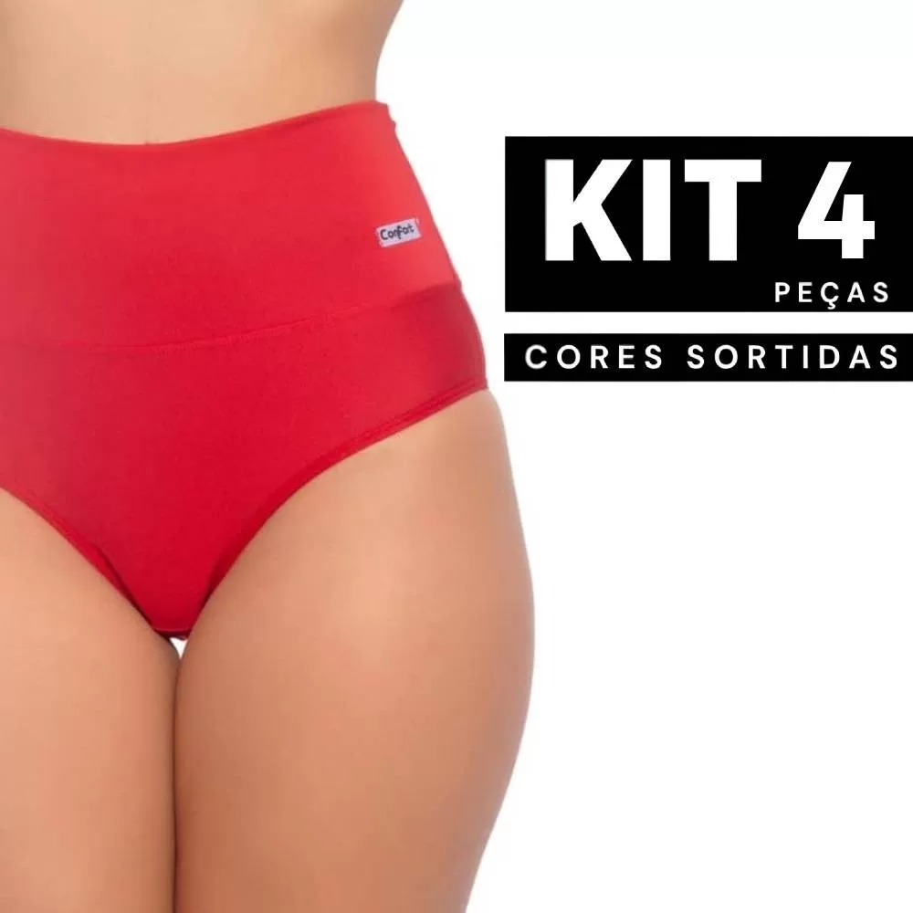 Kit 1 à 4 Calcinha Modeladora Cós Alto em Suplex Reforçada Confortável para o Dia a Dia