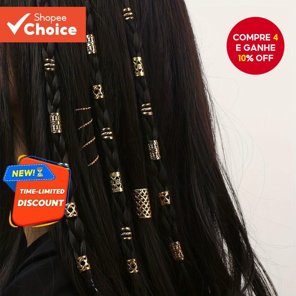 40 Peças De Anéis De Cabelo Ocos De Metal Para Dreadlocks-Acessórios De Extensão De Trança Mulheres
