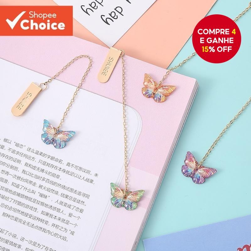 1 Pcs Marcadores De Páginas Criativas De Liga Metálica Com Pingente De Metal/Borboleta/Livros/ Clips