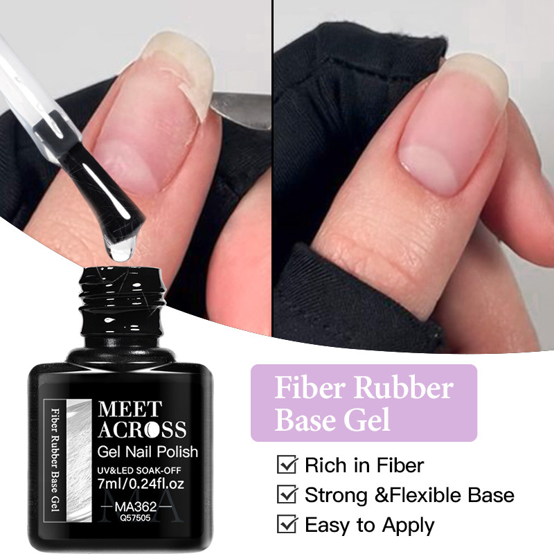 MEET ACROSS 7ML Base De Borracha De Fibra Gel Funcional LED/UV Soak off Semi Permanente Unhas Mais G