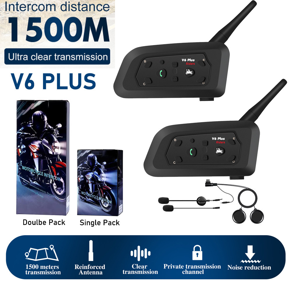 V6 Plus Interfone Para Capacete De Motocicleta , 2 Vias , 1500M , Bluetooth , Sistema De Comunicação