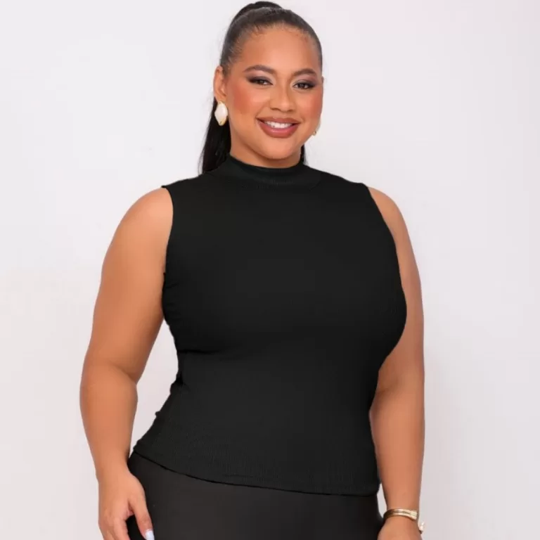 Blusa Regata Feminina Plus Size Gola Alta Canelada