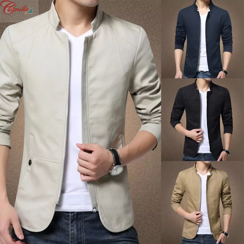 Blazer Casual Masculino com Gola, Jaqueta, Ajuste Slim, Negócios, Formal, com Zíper