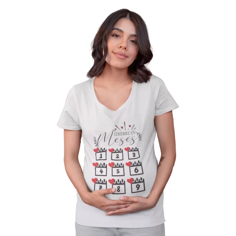 Camiseta Bata Longa Gestante Calendário Contando 