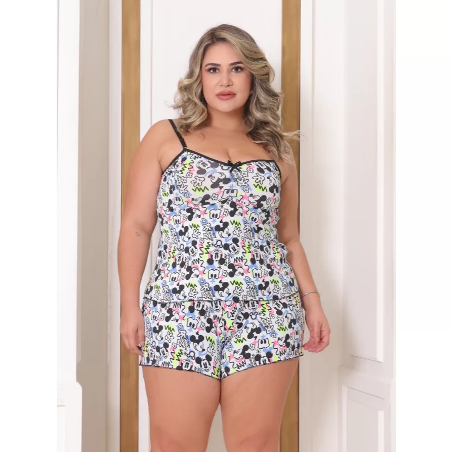 Baby Doll Short Doll Plus Size Pijama feminino Malha Fria Liganete Estampado
