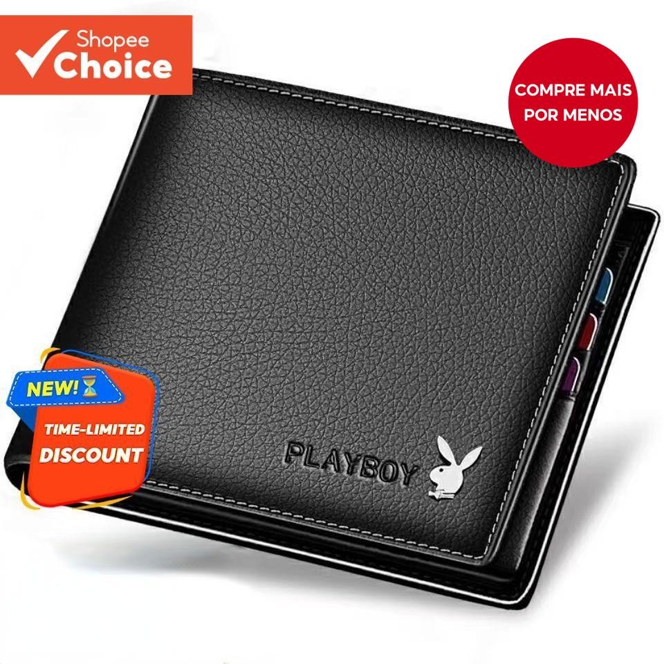 Carteira Masculina Autêntica Da Marca Playboy : Curta De Couro Com Vários Cartões Moda Clipe Para Bi