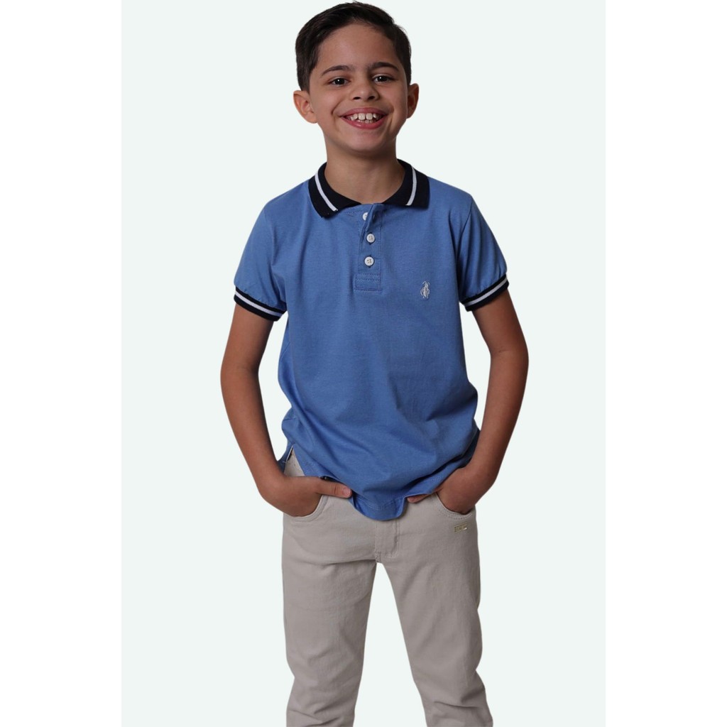 Camisa Polo ou Body Infantil Azul Celeste