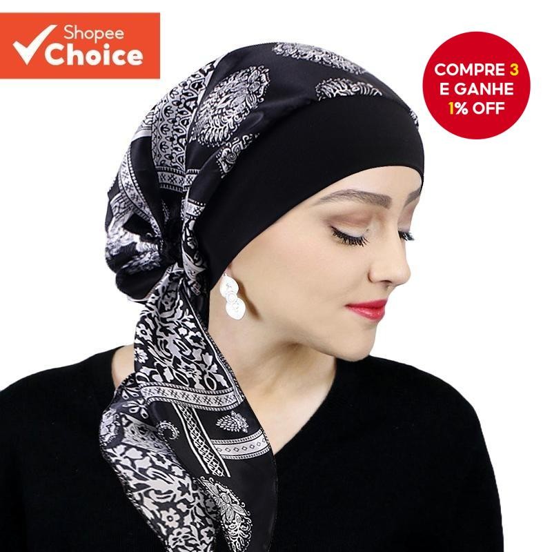 Turbante De Seda Vintage Boné Elástico Para Perda De Cabelo Multifuncional Quimio Com Faixa Larga M