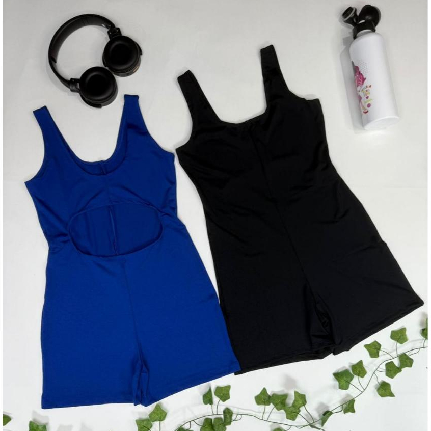 Kit 2 Macaquinhos Fitness Liso Academia Suplex Macacão Curto Treino