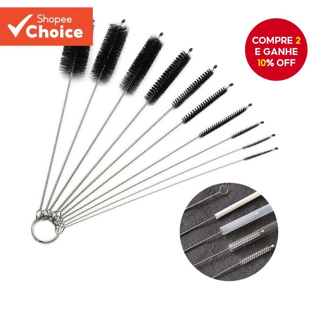 Conjunto De Escova De Limpeza De Palha , Pacote Com 10 Para Canudos Reutilizáveis De Vidro De Metal