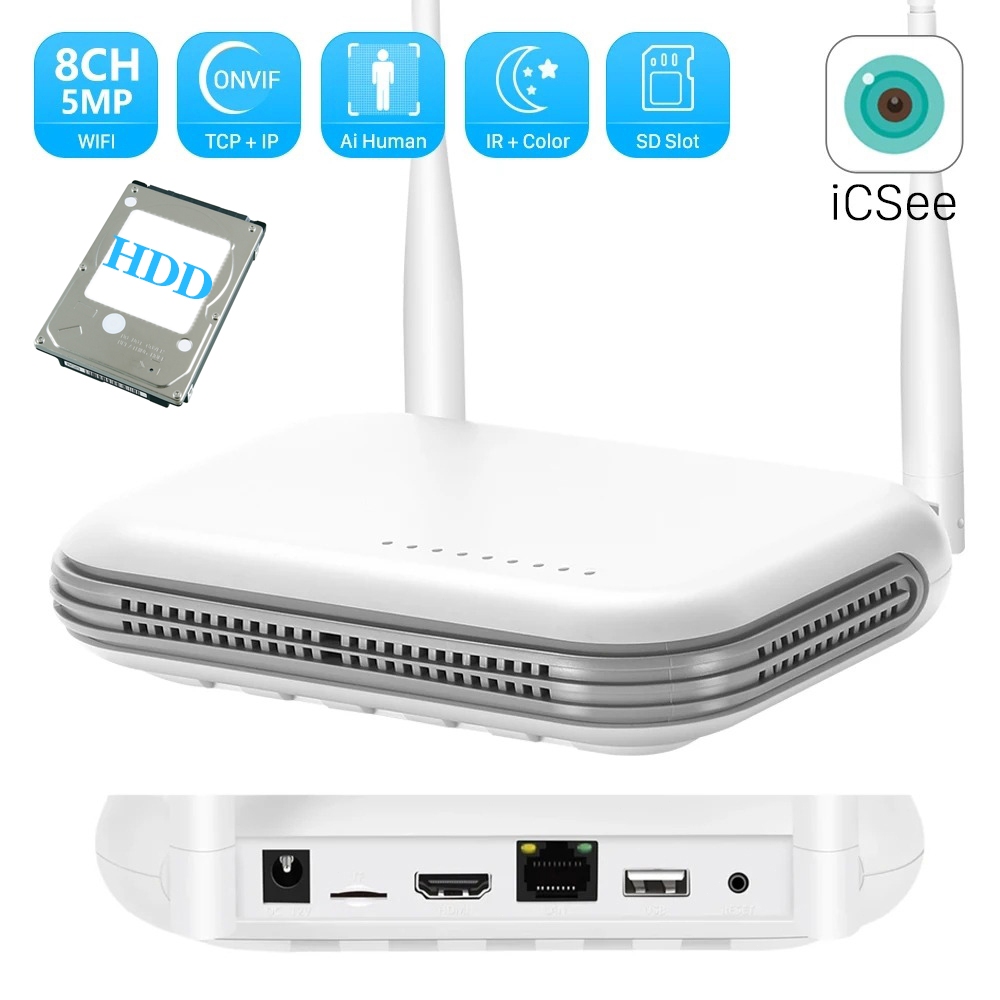 Mini WiFi NVR 8CH 3MP 4CH 5MP H . 265 Onvif Gravador De Vídeo Em Rede Sem Fio Detecção Facial Email