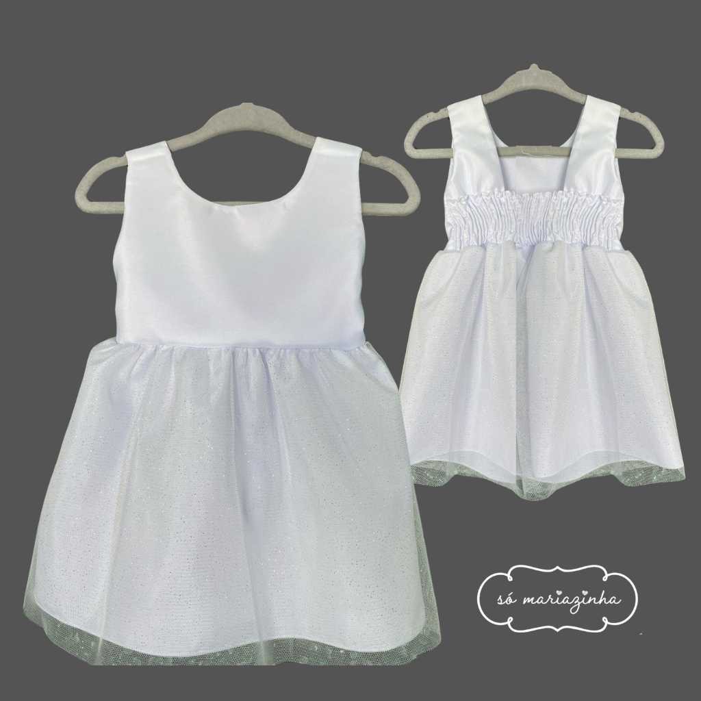 Vestido  Midi P a G Infantil Branco Brilho Rescem nascidos RN REF4210