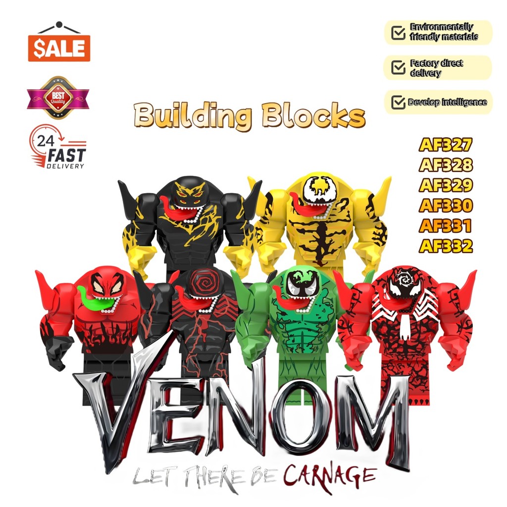 2024 Novo Marvel Anime AF327-AF332 Series Venom Montado Blocos de Construção Modelo de Brinquedo Pre