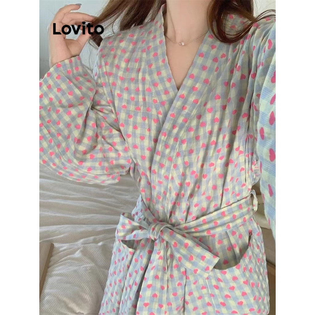 Lovito Robes femininos casuais com gravata floral Ditsy na frente LNA75661