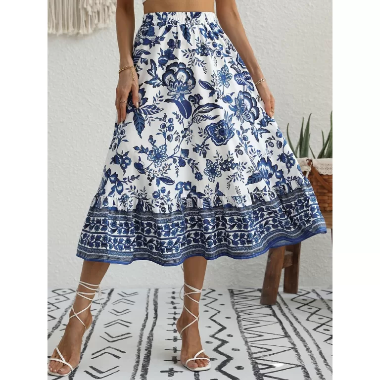 Saia Feminina com Bainha e Babado Estampa Florida 