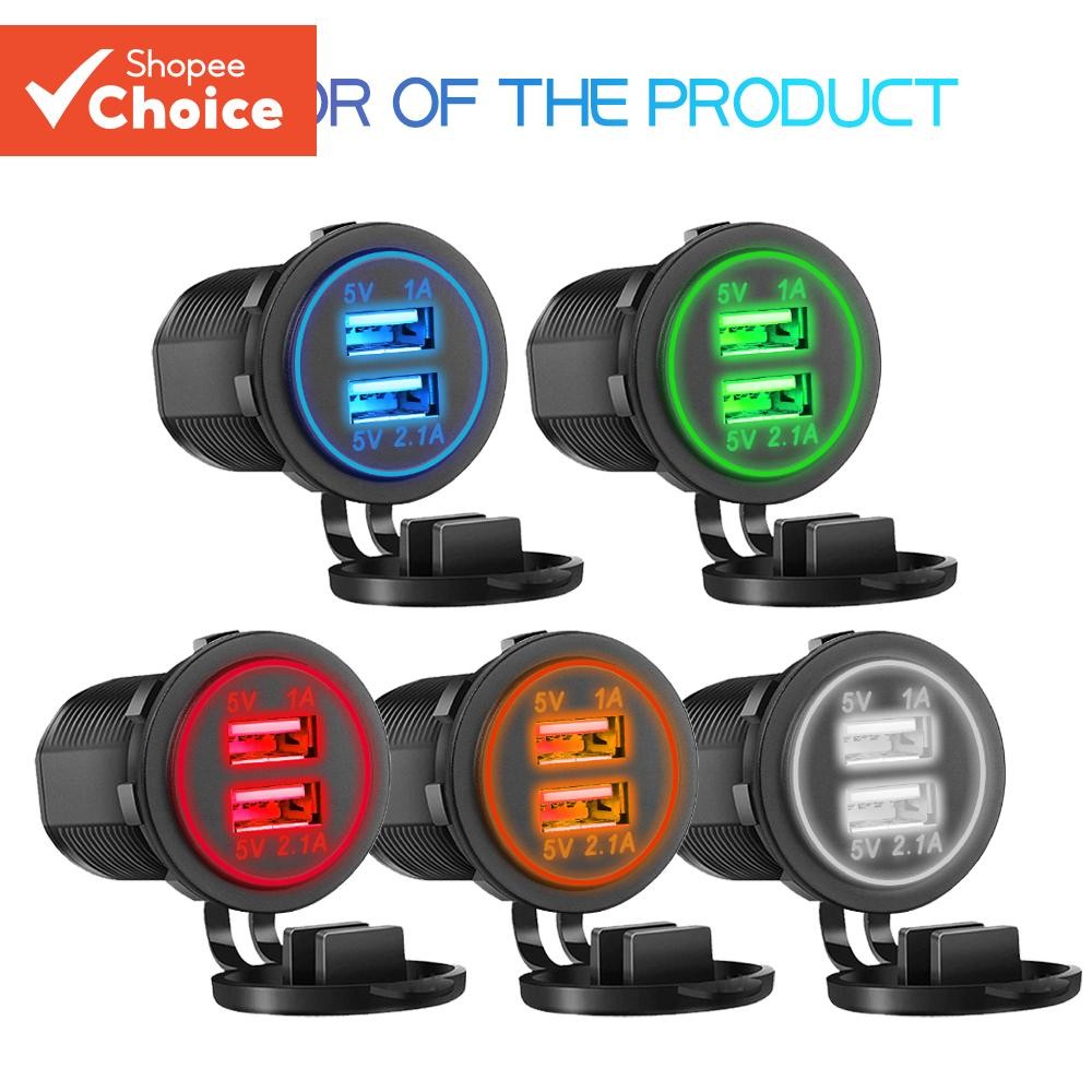 Carregador Duplo USB 5V 3.1A 12V Para Carro com Tomada Adaptadora à Prova dÁgua Veículos Motocicleta