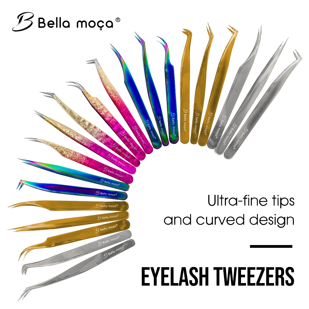 Pinças de cílios Bella Moza Pinças de aço inoxidável coloridas