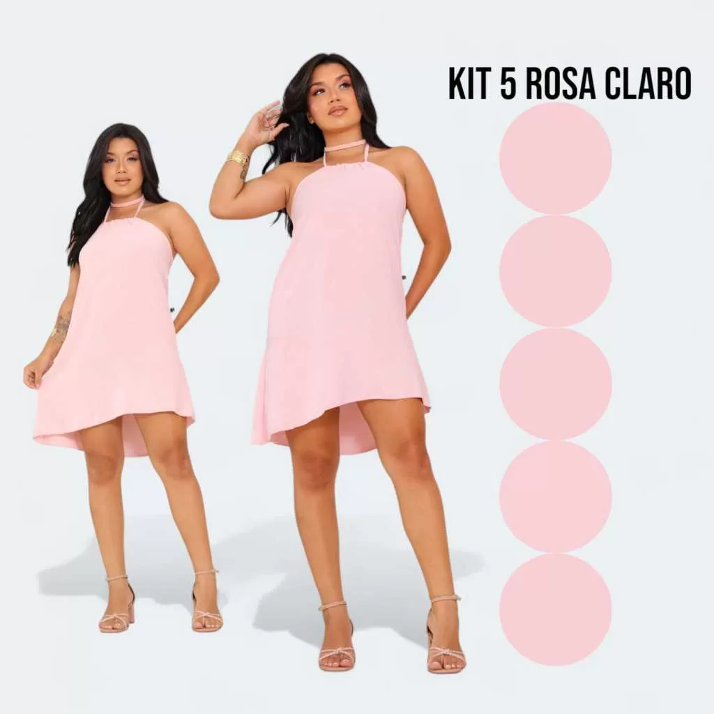 Wistlefashion kit 5 Vestido Duna Midi Casual 5 Cores Vestido Feminino Festa Dia a Dia