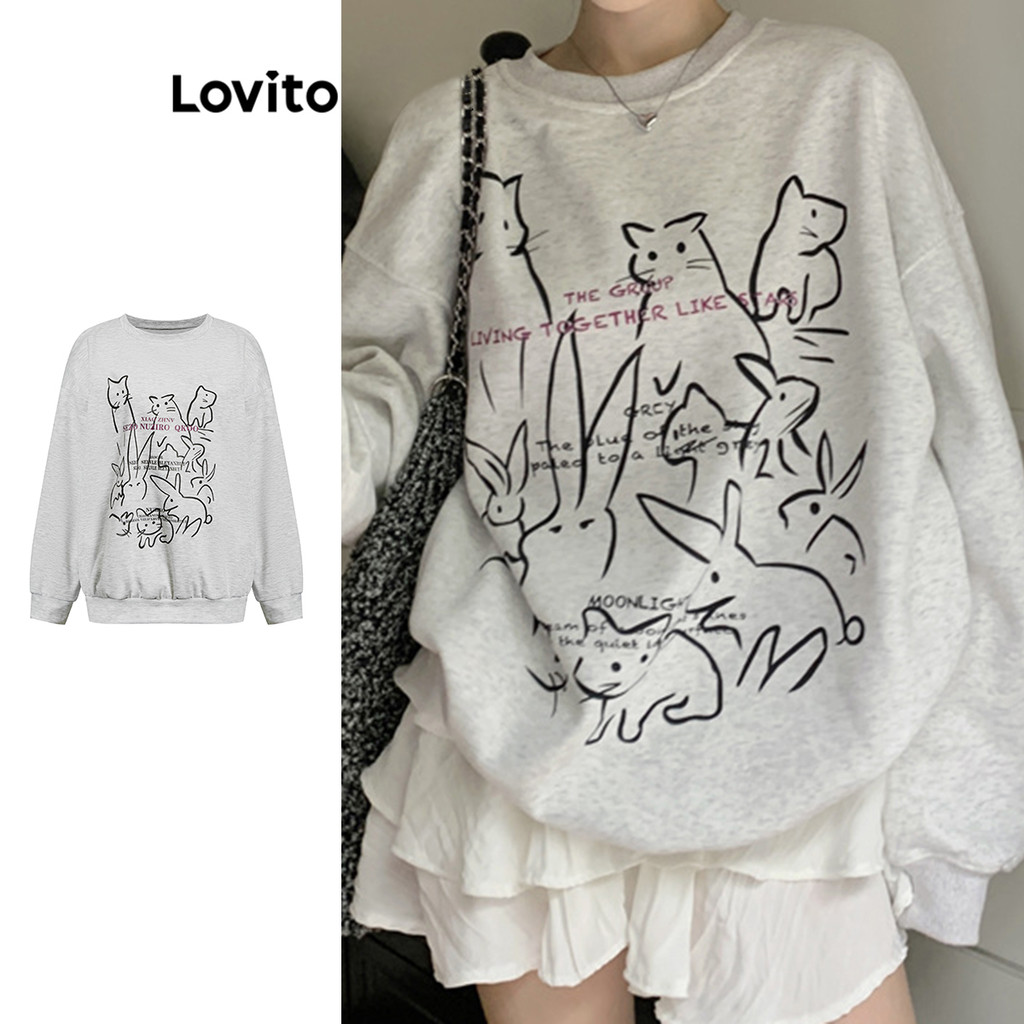 Lovito Moletom casual de desenho animado grande para mulheres L102AD216